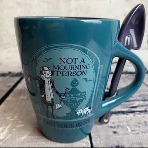 Disney Parks Haunted Mansion Mug w/ Shovel Spoon Not A Mourning Person Cup